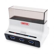 [USB3.0 HUB Dockingstation Combo]UNITEK USB 3.0 External Hard Drive Docking Station with 3 usb3.0 ports hub, for 2.5 or 3.5in HDD SATA III II SSD [4TB Support] ,with OTB Function